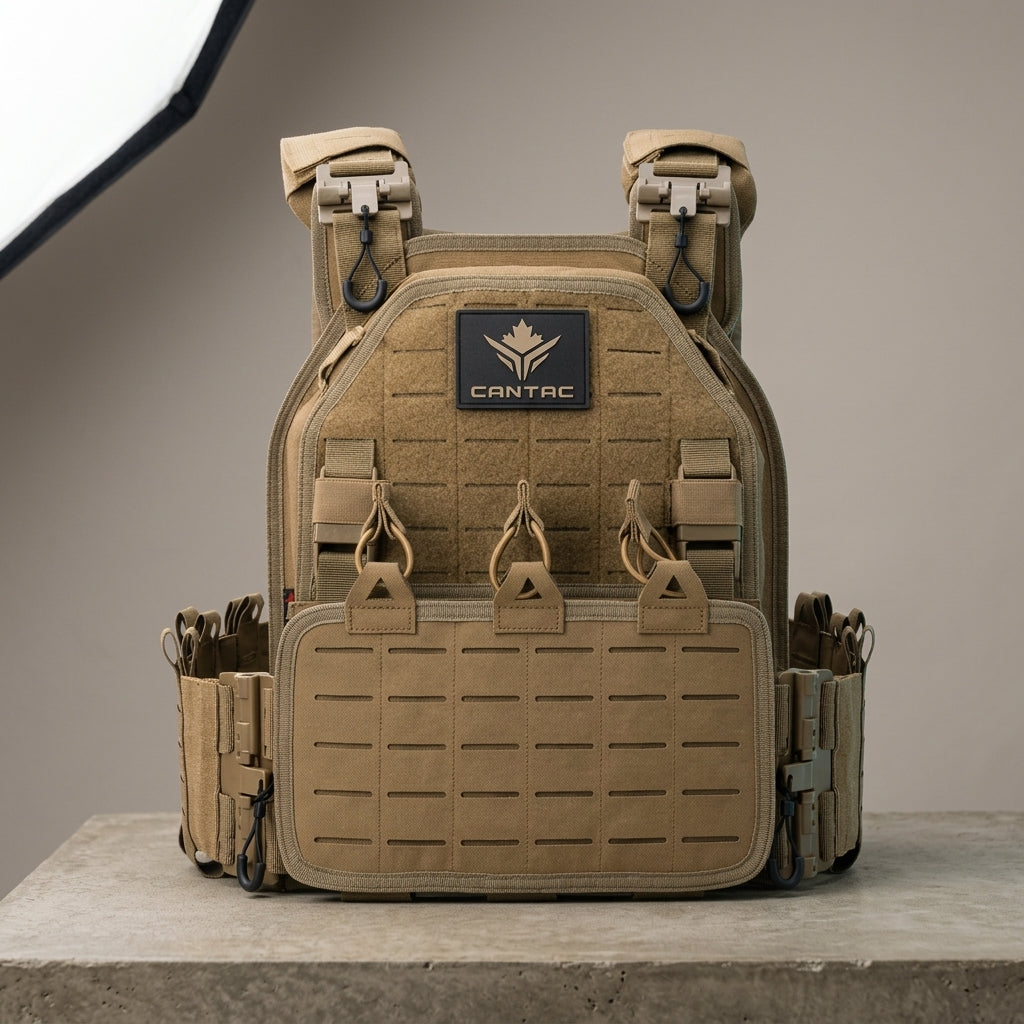Warfighter Tactical Plate Carrier Vest with Level 3-4 Armor Plates | Full Combat Kit with Mag Pouches, IFAK, Nalgene Holder & Placard