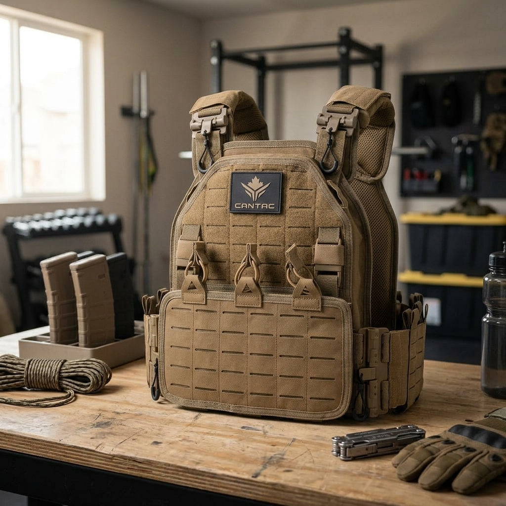 Warfighter Tactical Plate Carrier Vest with Level 3-4 Armor Plates | Full Combat Kit with Mag Pouches, IFAK, Nalgene Holder & Placard