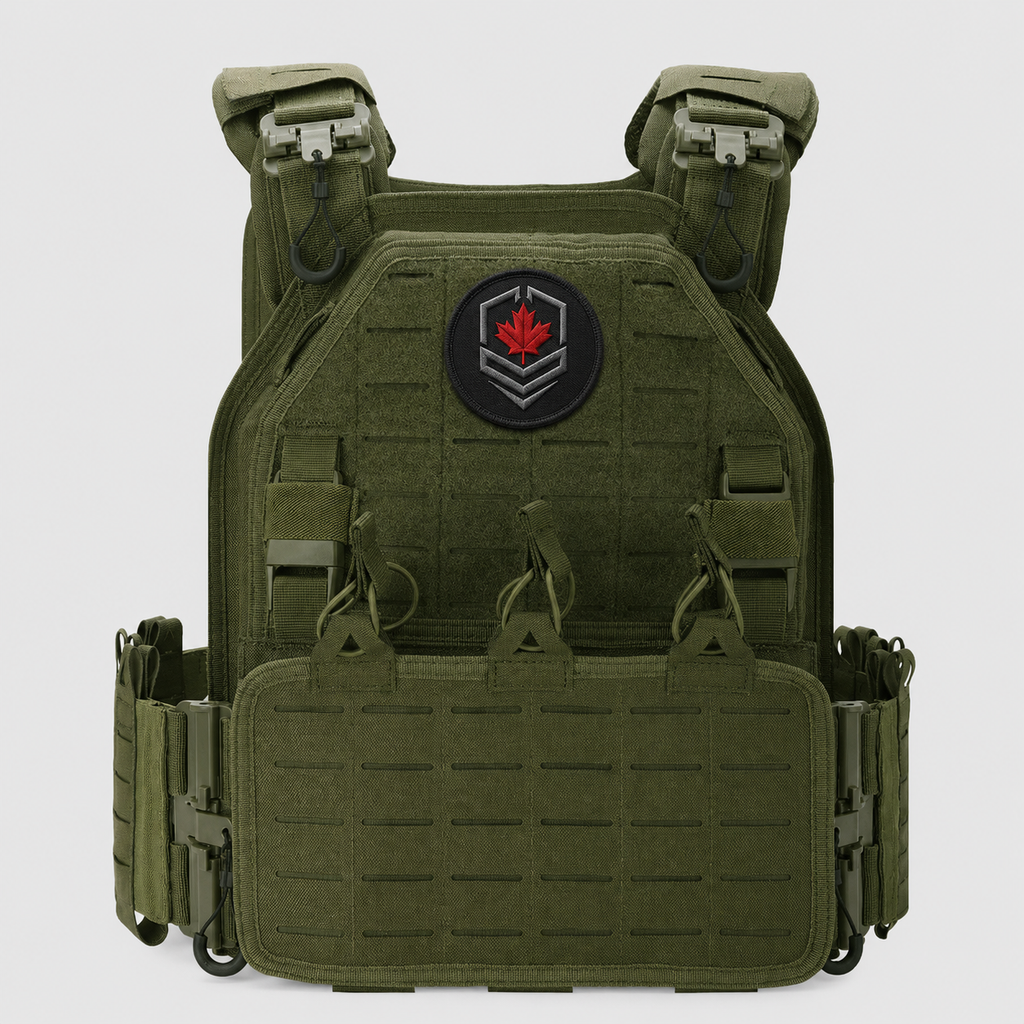 Warfighter Tactical Plate Carrier Vest with Level 3-4 Armor Plates | Full Combat Kit with Mag Pouches, IFAK, Nalgene Holder & Placard